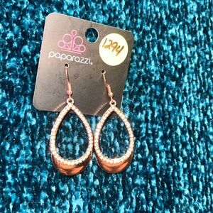 Copper color teardrop earring with bling